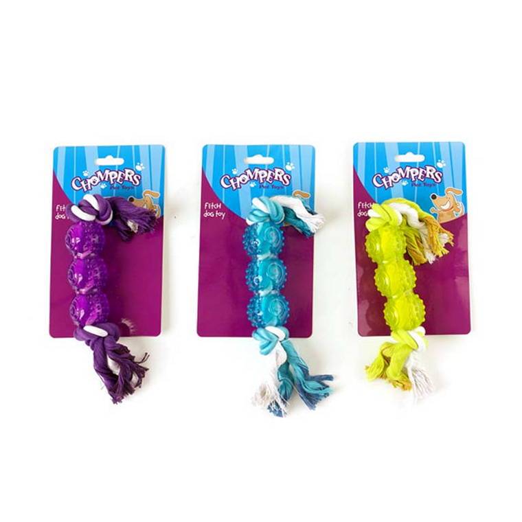 Dog Fetch Toy Rope and Plastic, 26cm, 3 Assorted