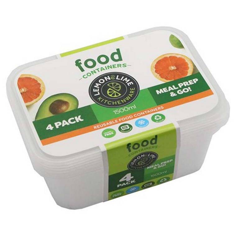 Lemon and Lime Food Containers Rect 1500Ml Pk4