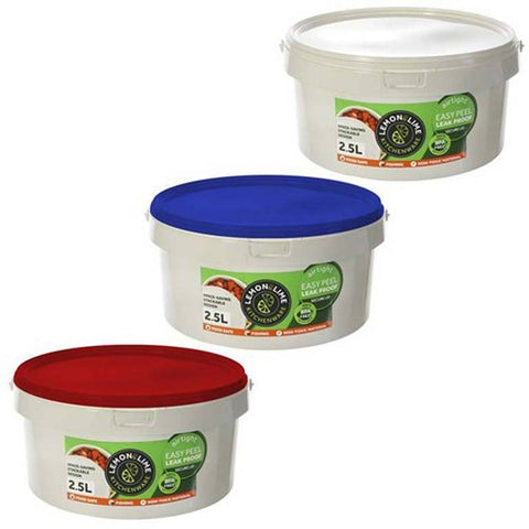 Food Storage Container, White with Coloured Lids, 2.5L, 3 Assorted