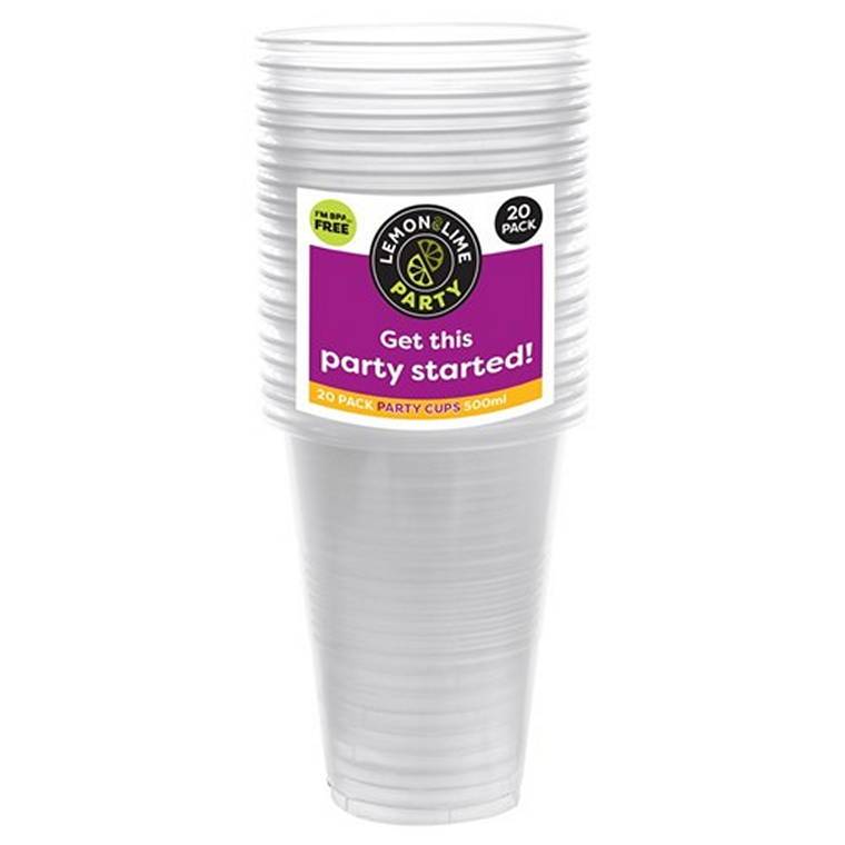 LandL Party Plastic Cups Clear 500Ml 20Pk