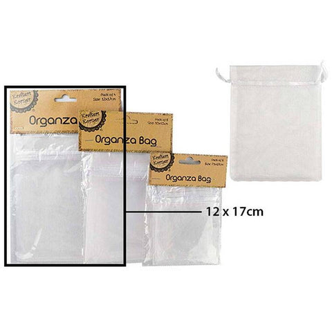 Organza Bag, White 4pk 12x17cm