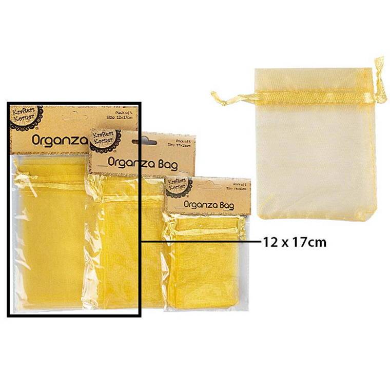 Organza Bag, Gold, 4pk