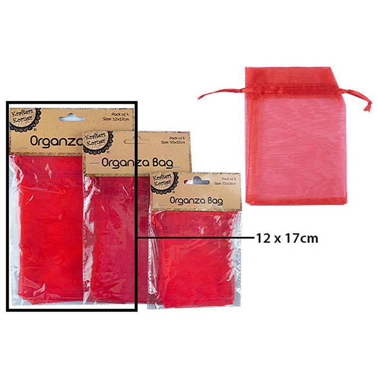 Organza Bag, Red, 4pk