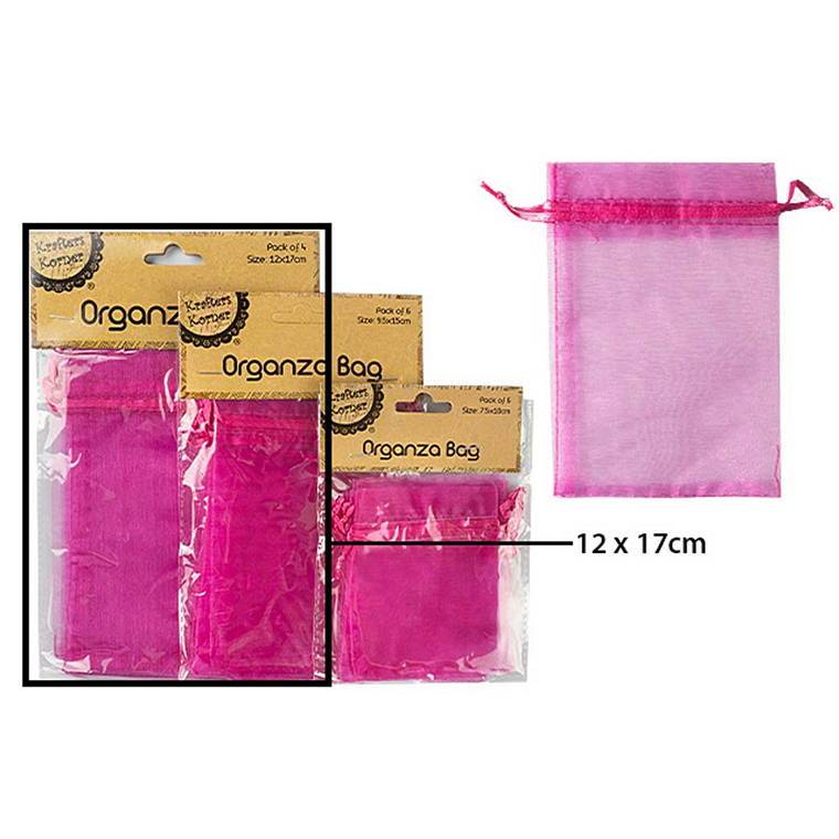 Organza Bag, Hot Pink, 4pk