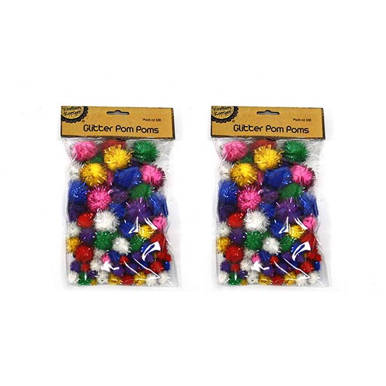 Glitter Pom Poms, 100pk