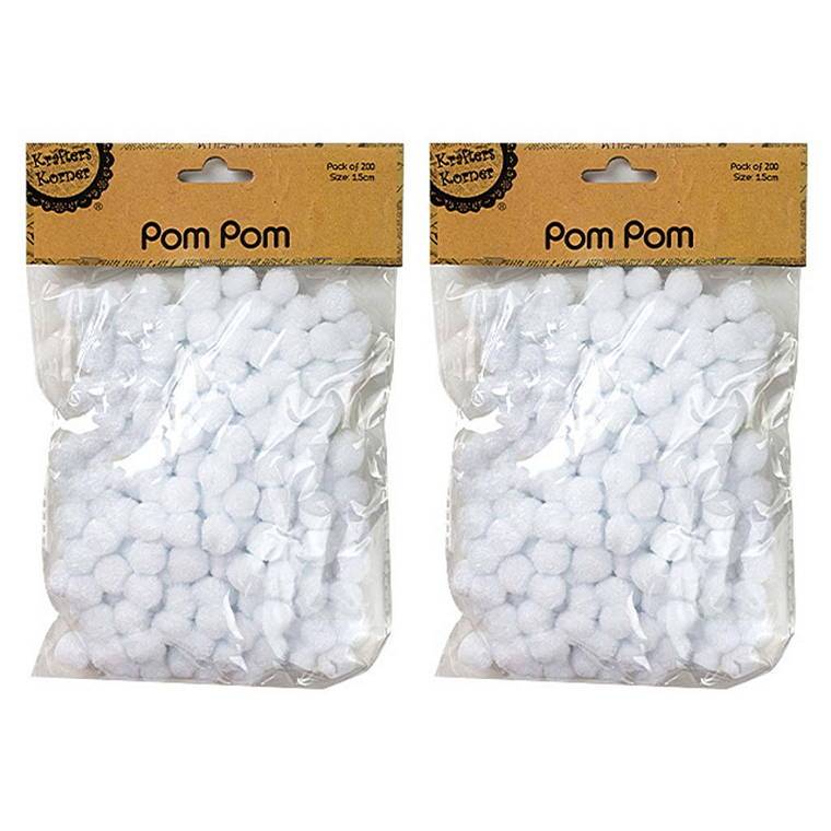 Pom Pom, White, 200pk, 1.5cm