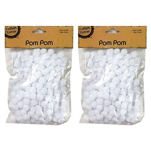 Pom Pom, White, 200pk, 1.5cm