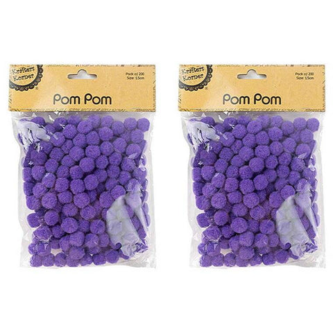 Pom Pom, Purple, 200pk, 1.5cm