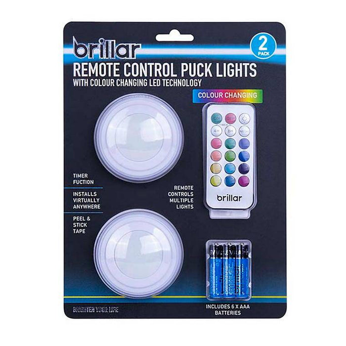 Remore Control Puck Lights, Colour, 2pk