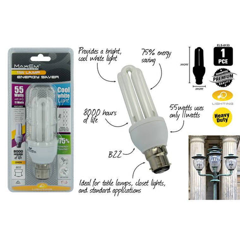 Energy Saver Lights, Cool White, 55W/11W Pin -30KG