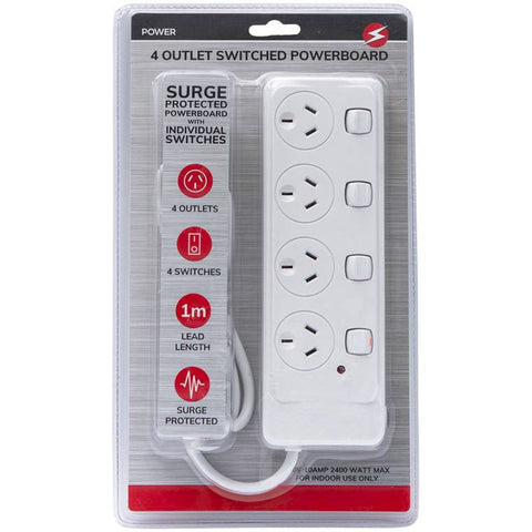 5 Outlet Powerboard with Switches Surge Protection