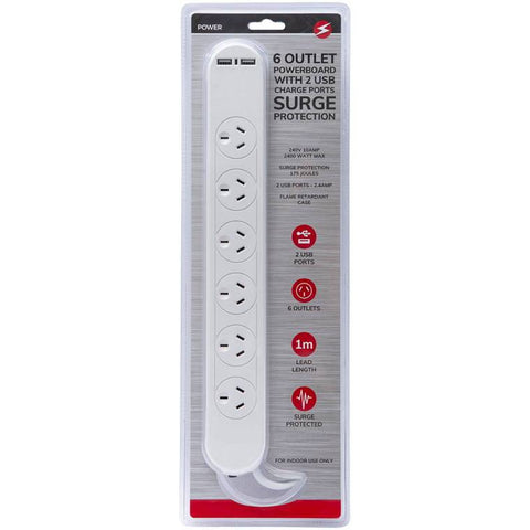 7 Outlet 2 USB Powerboard with Surge Protection