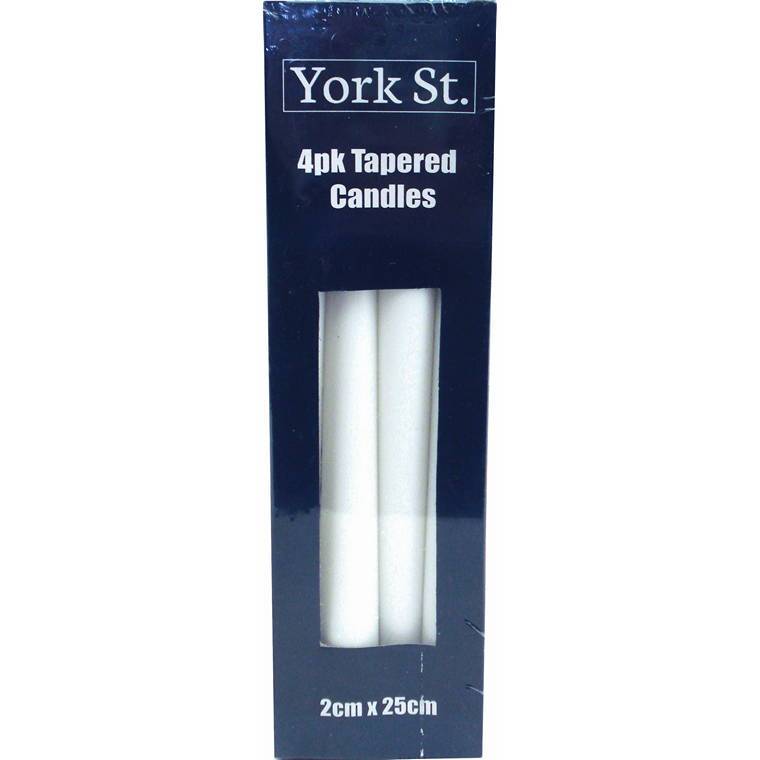 York St Candle Unscented Taper 25cm 4pk