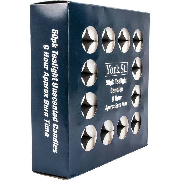 York St Tealight, Unscented, 9 Hour, 50pk