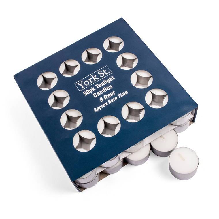 York St Tealight, Unscented, 9 Hour, 50pk