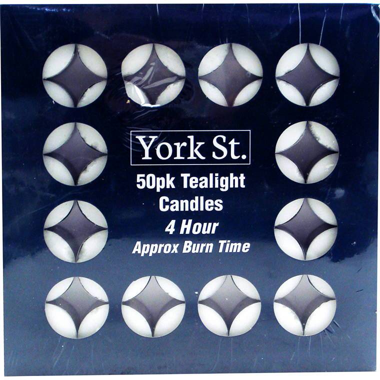 York St Tealight, Unscented, 4 Hours, 50pk