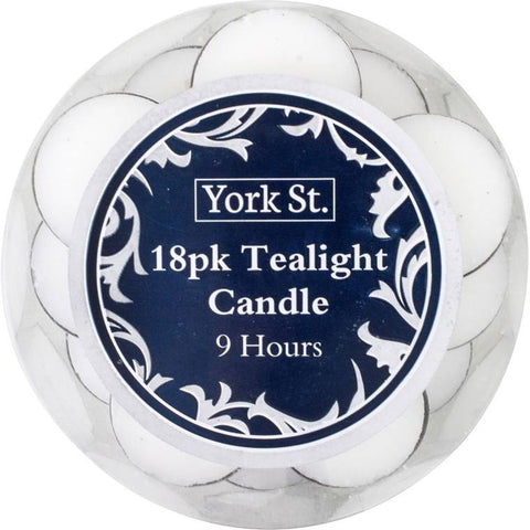 York St Tealight, Unscented, 9 Hour, 18pk