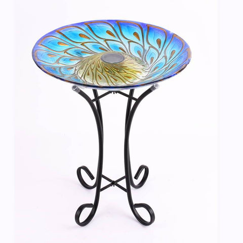 Solar Peacock Birdbath with Stand