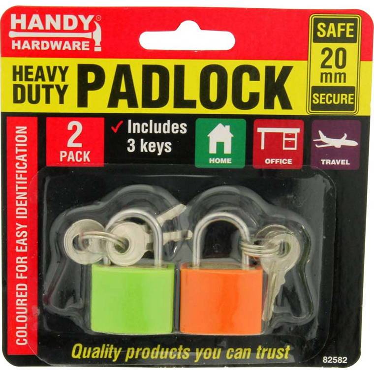 Padlock, Colour, 20mm, 2pk