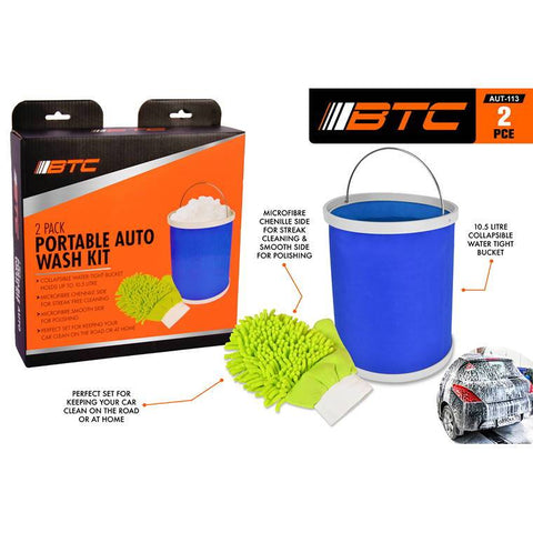 Portable Auto Wash Kit Bucket and Mitt