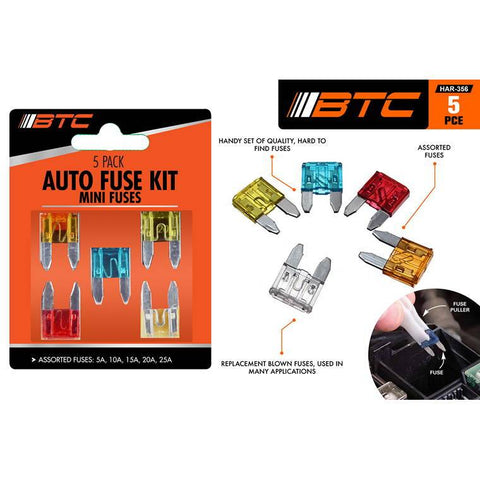 5pce Auto Fuse Mini Blade Assorted