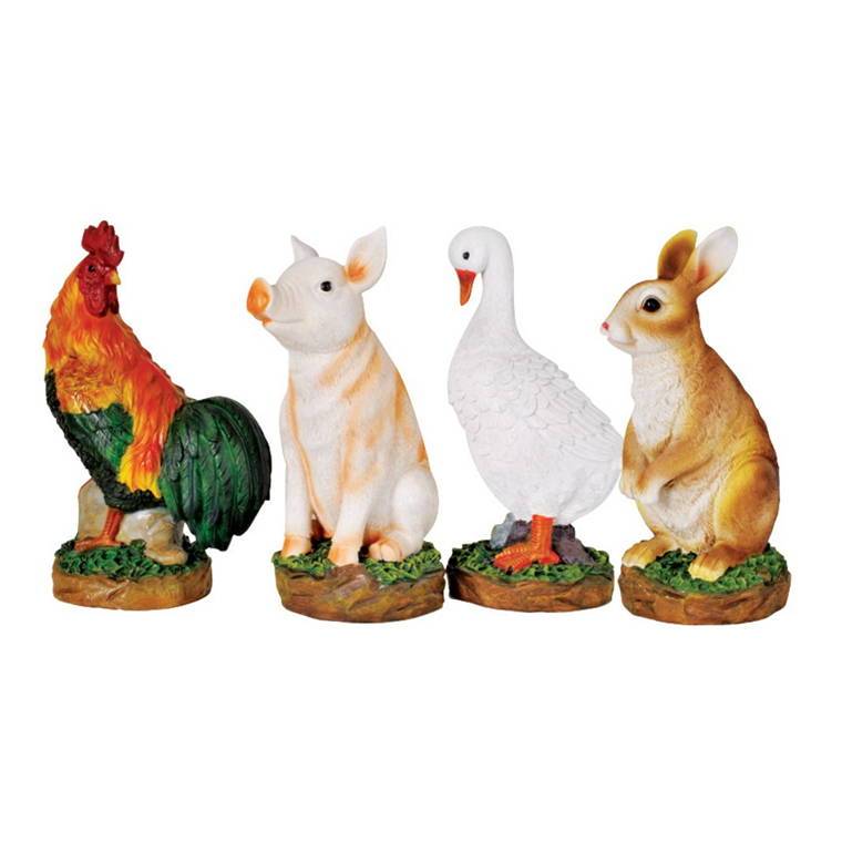 Garden Ornament, Farm Animals,  4 Assorted, Duck, Bunny, Pig, Rooster