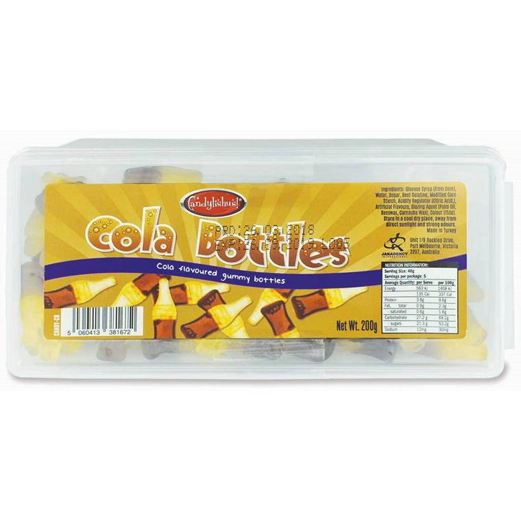 Candylishus Cola Bottles In A Tub, 200g