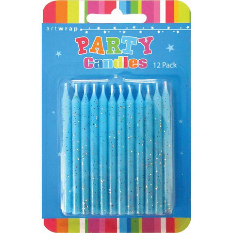 Candle 12Pk 7.5Cm Glitter Blue