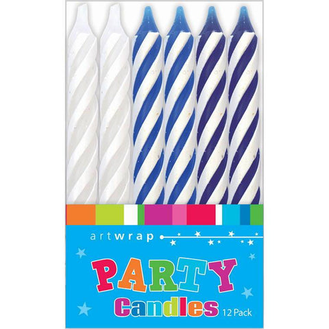 Candle 12Pk 8Cm Spirals Blues