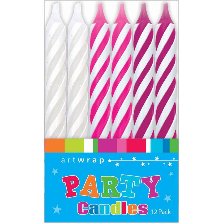 Candle 12Pk 8Cm Spirals Pinks