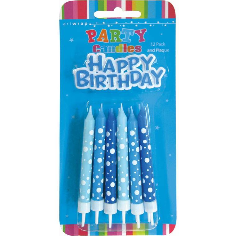 Candle 12Pk Plque W/Hldr Blues