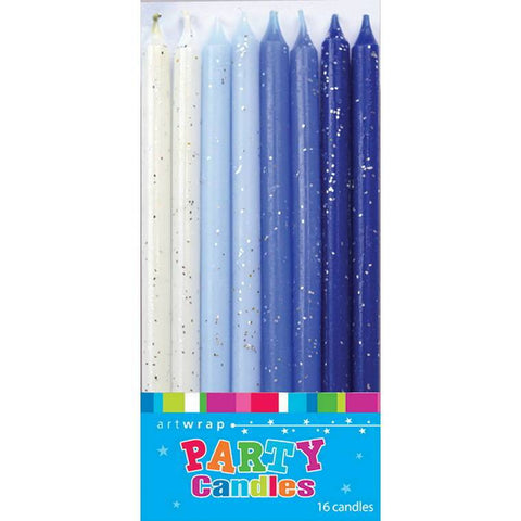 Candle 16Pk 12Cm Glitter Blues