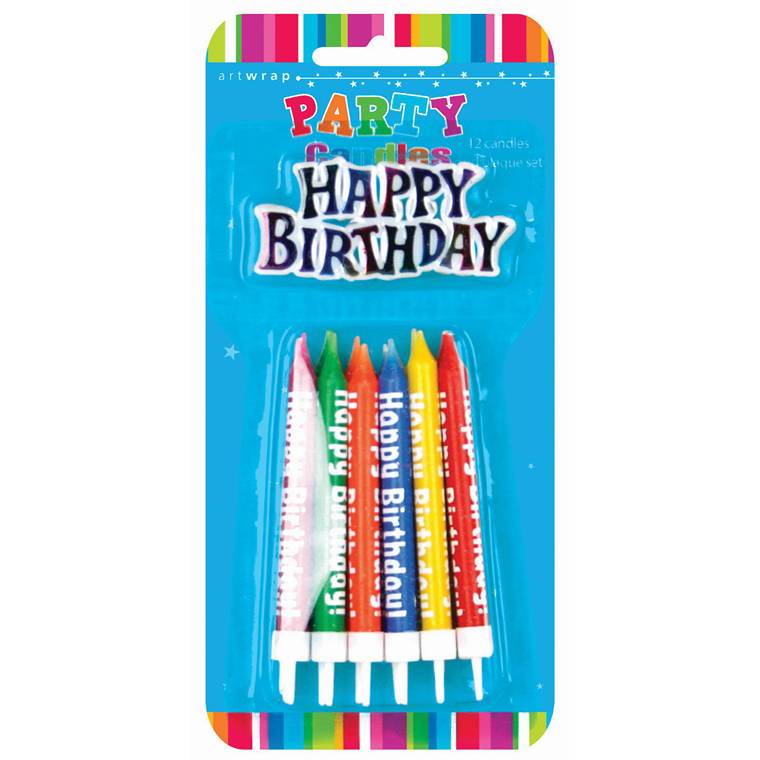 Candle Small Plaque 12Pk with Holder Happy Birthday