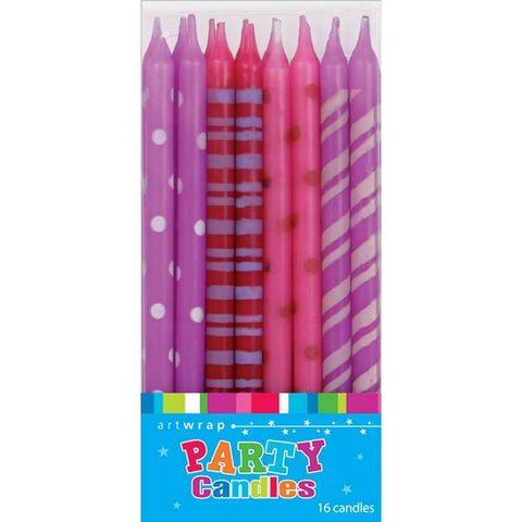 Candle Small Tapered 5Inch 16Pk Pinks