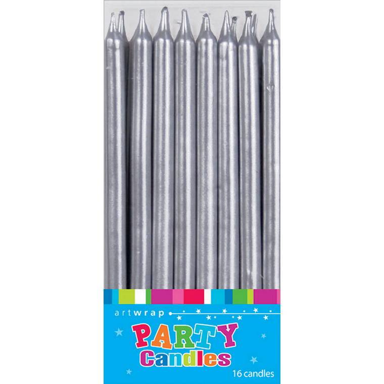 Candle Small Tapered 5Inch 16Pk Silver