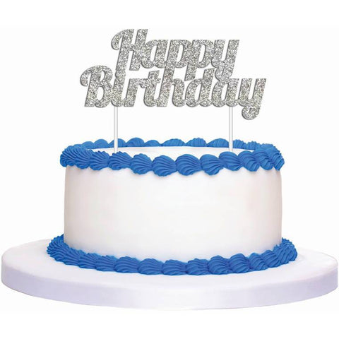 Cake Toper 1Pk Glitter Silver Bday