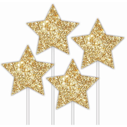 Cake Toper 4Pk Glitter Stars Gold