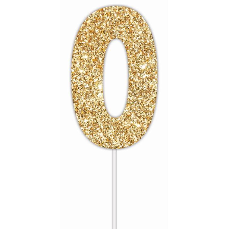 Cake Toper Number Glitter Gold 0