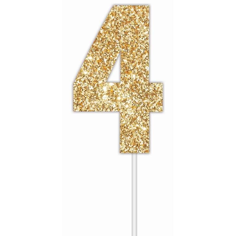 Cake Toper Number Glitter Gold 4