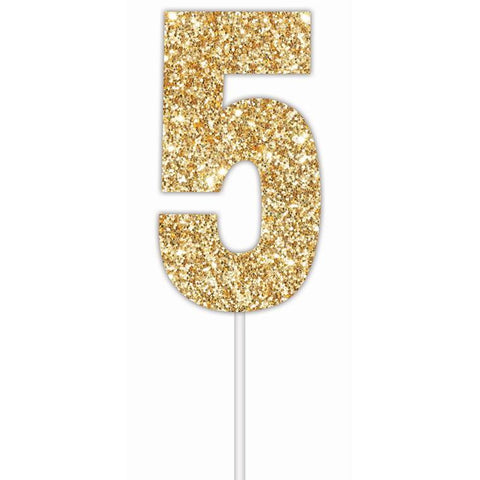 Cake Toper Number Glitter Gold 5