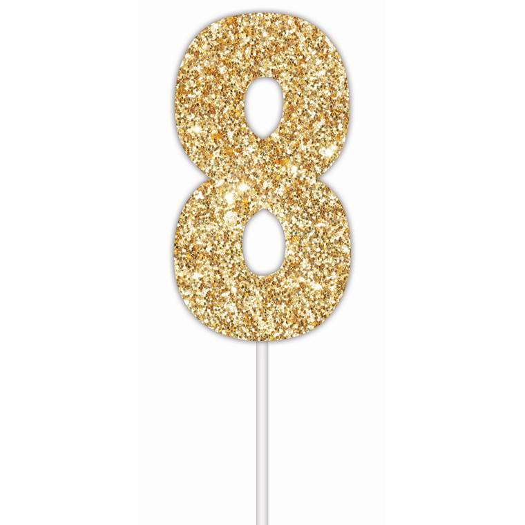 Cake Toper Number Glitter Gold 8