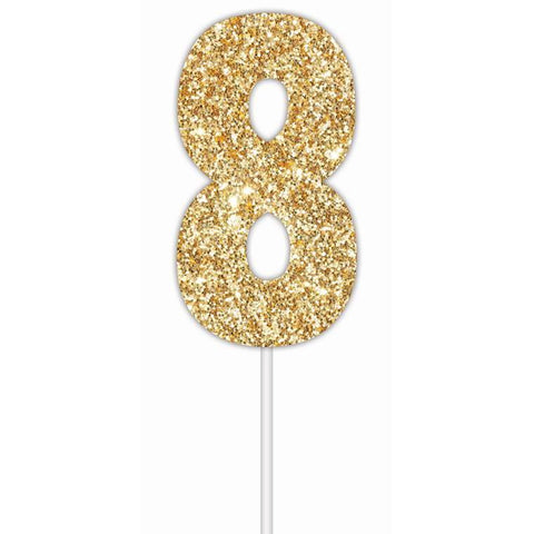 Cake Toper Number Glitter Gold 8