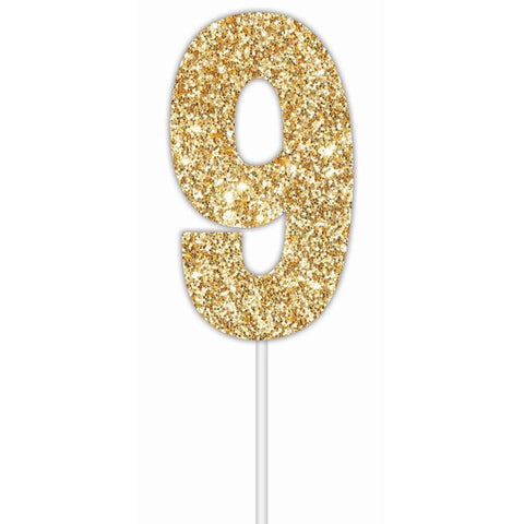 Cake Toper Number Glitter Gold 9