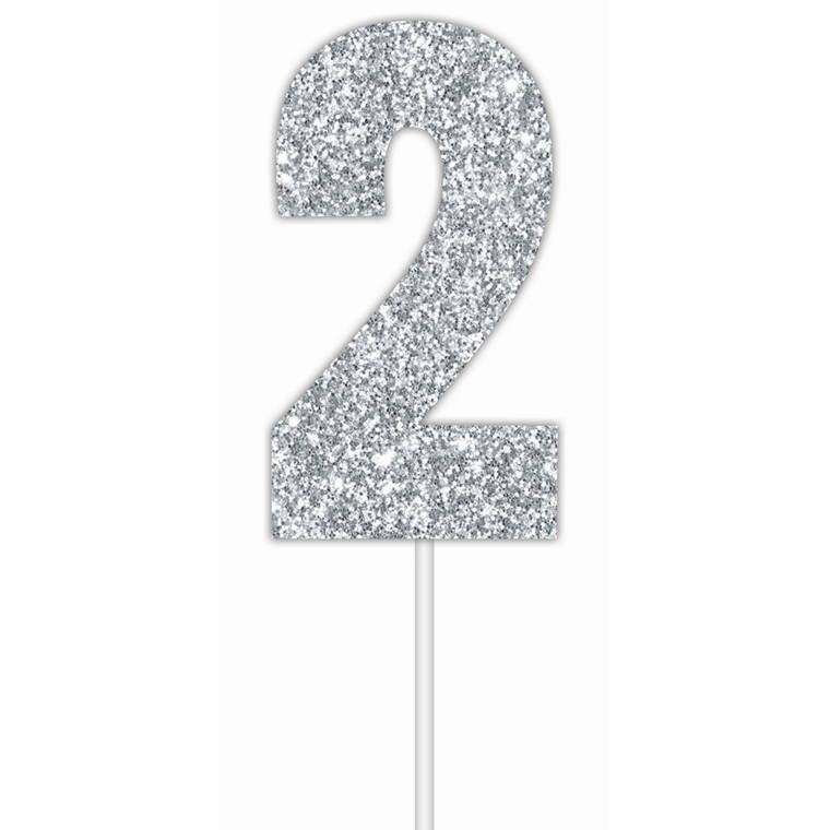 Cake Toper Number Glitter Silver 2