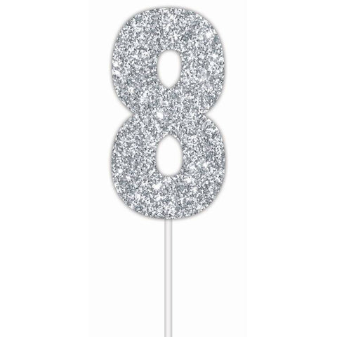 Cake Toper Number Glitter Silver 8