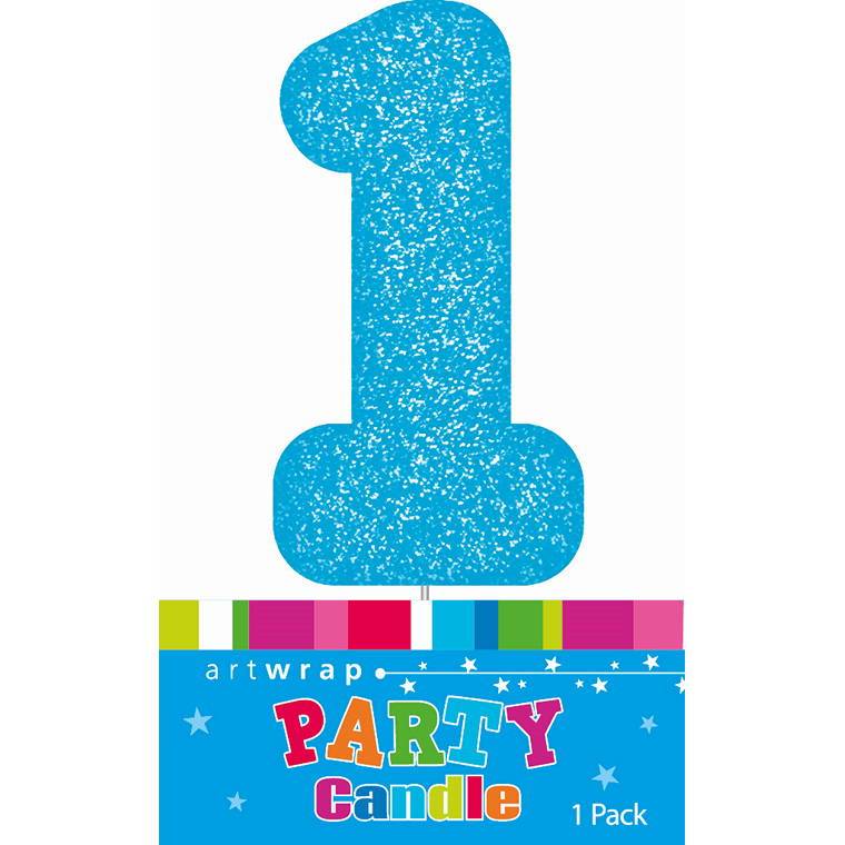 Candle Single Number Glitter Blue 1