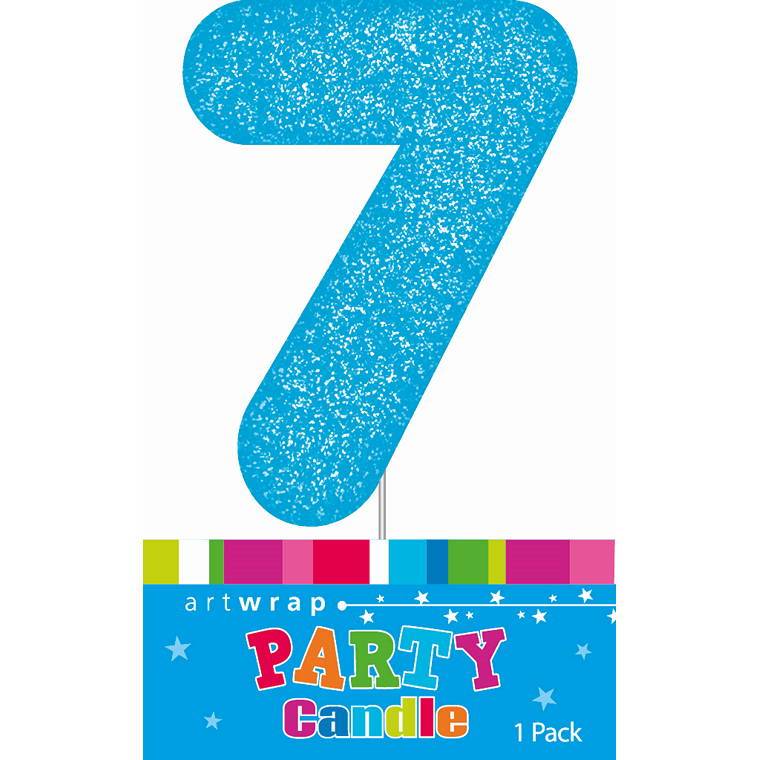 Candle Single Number Glitter Blue 7