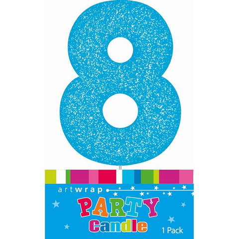 Candle Single Number Glitter Blue 8