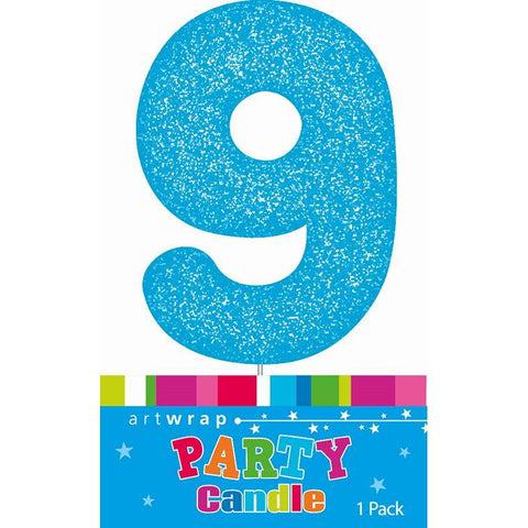 Candle Single Number Glitter Blue 9