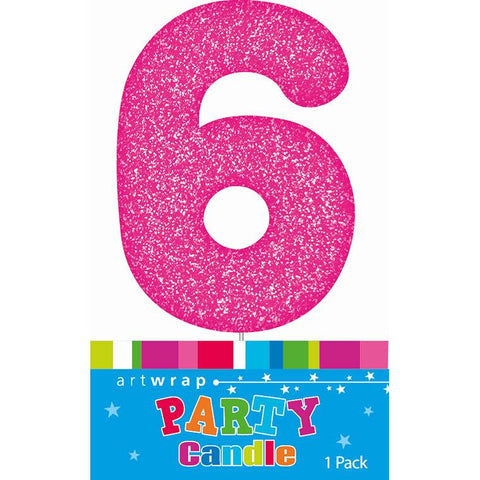 Candle Single Number Glitter Pink 6